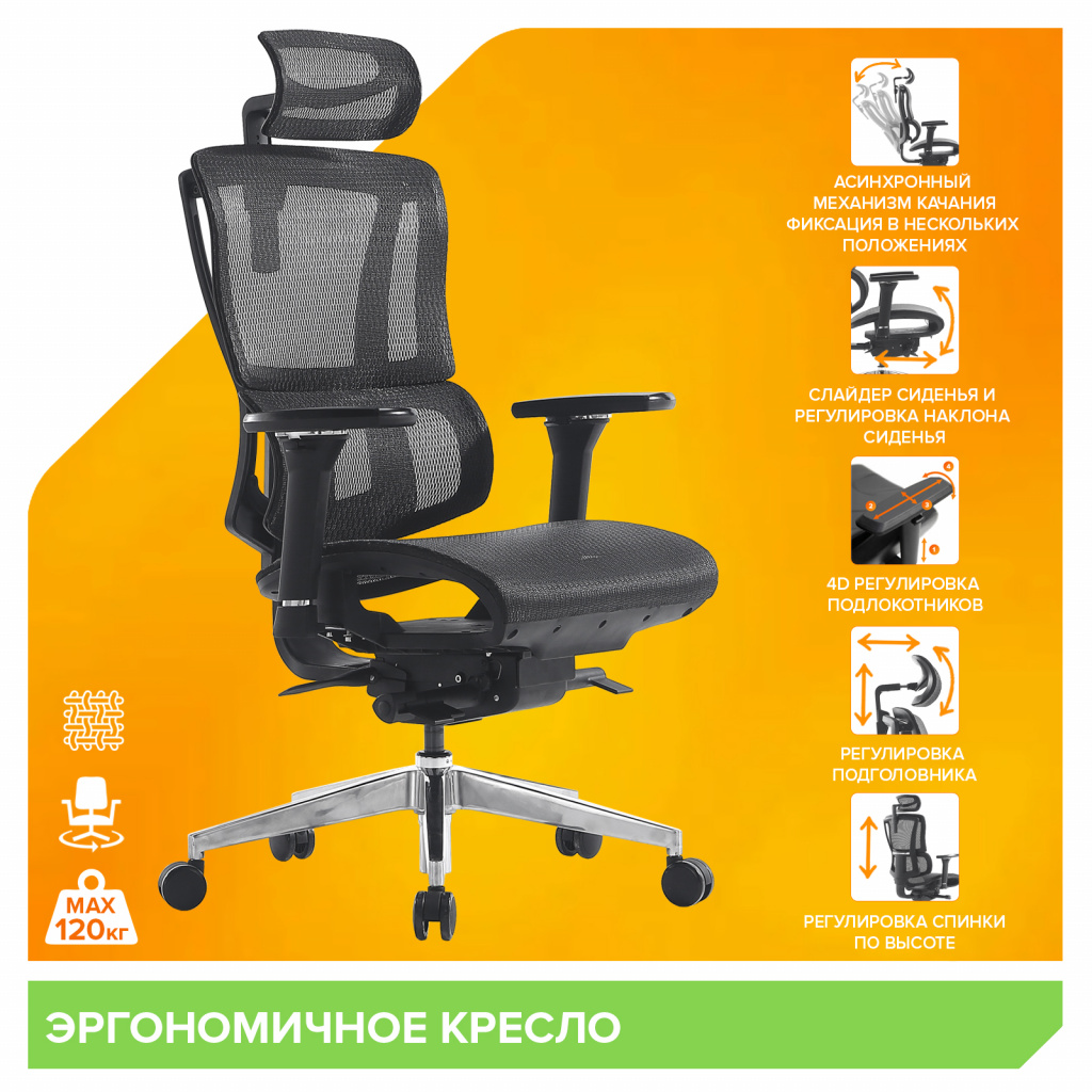 Эргономичное кресло Everprof Mega Сетка Черный Эргономичное кресло Everprof Mega Сетка Черный